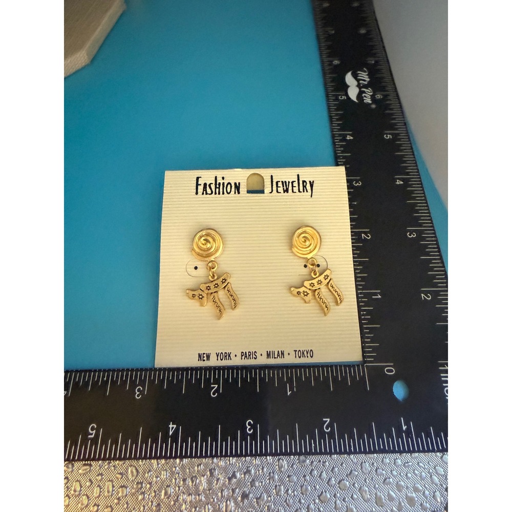 Vintage Gold Tone Chai Symbol Dangle Earrings Hebrew Life Jewish Jewelry NEW - Picture 4 of 4